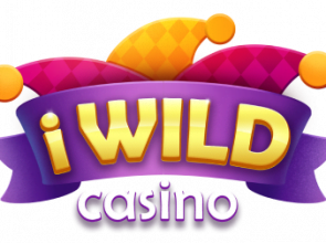 Logo of "iwild casino" with a stylized jester hat in vibrant colors.