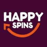 Logo of "happyspins" featuring stylized text with a smile-shaped underline.